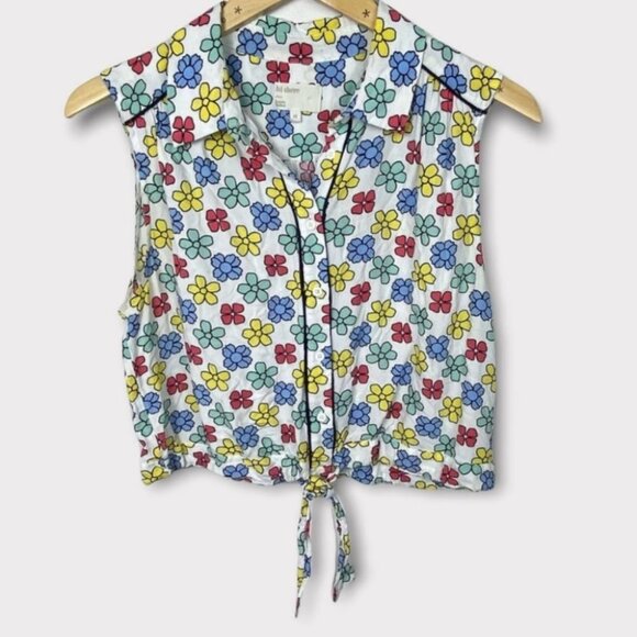 Karen Walker Geometric Tie Front Flower Top Hi There Size 10 Floral Hippie Print - Picture 2 of 8